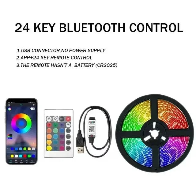 Ruban LED USB RVB 5V 1-30M, Guirlande Lumineuse LED Bluetooth avec Télécommande, Ruban Lumineux pour Chambre à Coucher, Effet Glacé