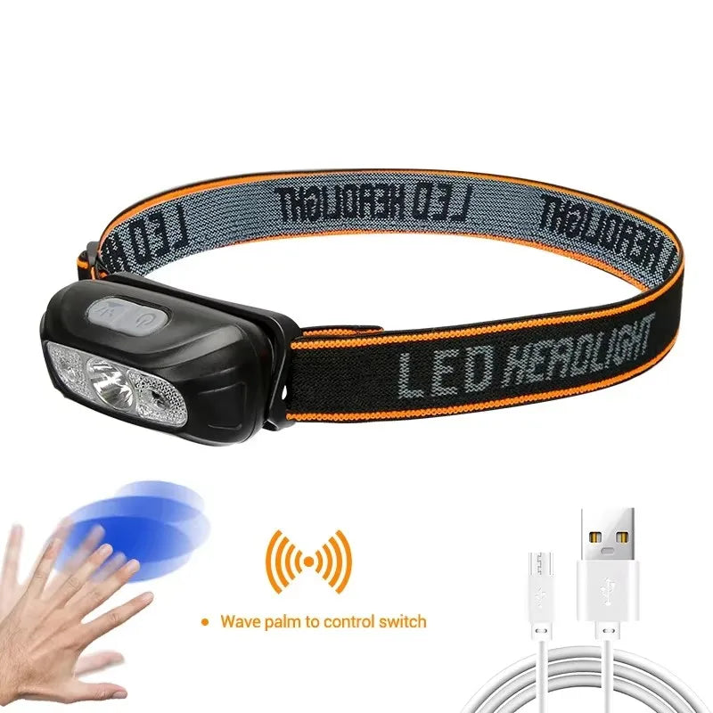 Mini lampe de sauna LED aste, lampe frontale inductive injuste, lumière blanche et rouge, camping en plein air, pêche, lampe de travail d'urgence