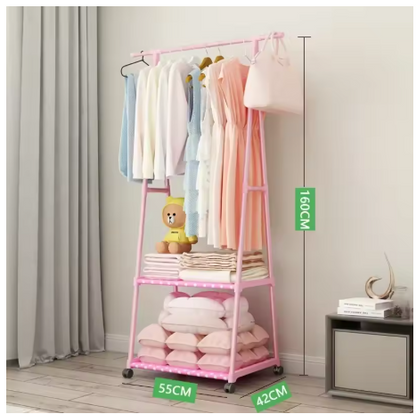 Porte-vêtements portable en acier inoxydable avec roulettes – étagère triangulaire à 2 couches et crochets, pour maison ou bureau