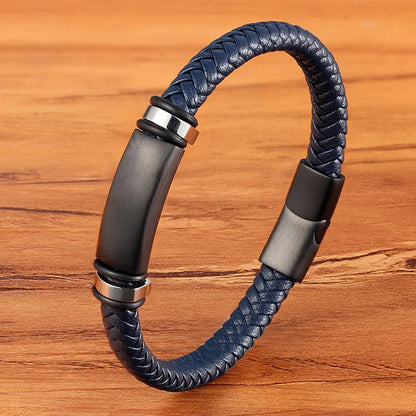 TYO mode acier inoxydable breloque magnétique noir hommes Bracelet en cuir véritable tressé Punk Rock bracelets bijoux accessoires