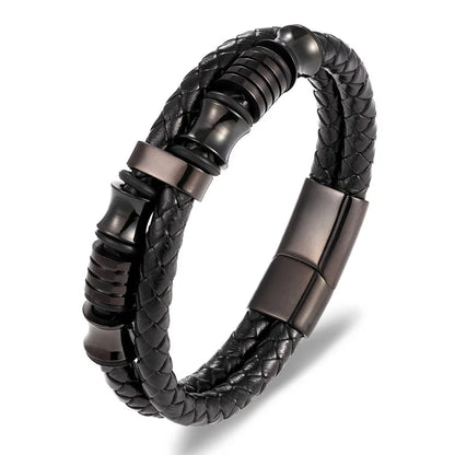 TYO mode acier inoxydable breloque magnétique noir hommes Bracelet en cuir véritable tressé Punk Rock bracelets bijoux accessoires