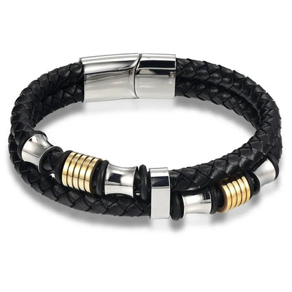 TYO mode acier inoxydable breloque magnétique noir hommes Bracelet en cuir véritable tressé Punk Rock bracelets bijoux accessoires