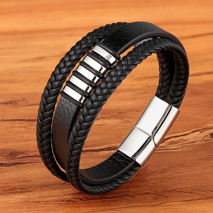 TYO mode acier inoxydable breloque magnétique noir hommes Bracelet en cuir véritable tressé Punk Rock bracelets bijoux accessoires