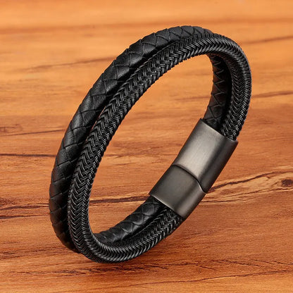 TYO mode acier inoxydable breloque magnétique noir hommes Bracelet en cuir véritable tressé Punk Rock bracelets bijoux accessoires