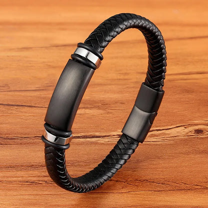 TYO mode acier inoxydable breloque magnétique noir hommes Bracelet en cuir véritable tressé Punk Rock bracelets bijoux accessoires
