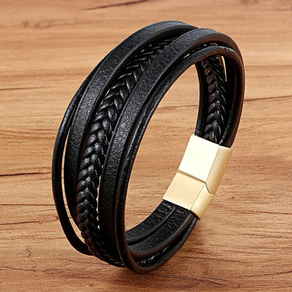 TYO mode acier inoxydable breloque magnétique noir hommes Bracelet en cuir véritable tressé Punk Rock bracelets bijoux accessoires