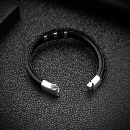 Bracelet tressé multicouche en acier inoxydable tendance, style punk hip-hop, bracelet en cuir pour homme, bracelet à fermoir magnétique