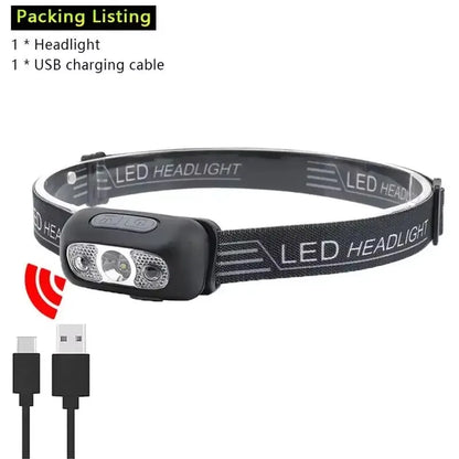 Mini lampe de sauna LED aste, lampe frontale inductive injuste, lumière blanche et rouge, camping en plein air, pêche, lampe de travail d'urgence