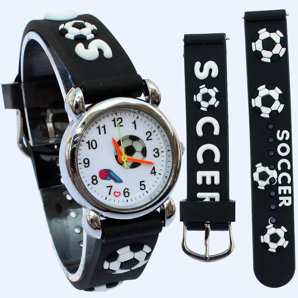 Montre-bracelet analogique de sport pour enfants, style football, bande de silicone 3D, montre à quartz pour garçons et filles, montre de dessin animé