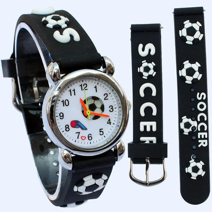 Montre-bracelet analogique de sport pour enfants, style football, bande de silicone 3D, montre à quartz pour garçons et filles, montre de dessin animé