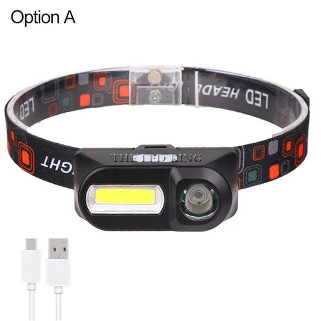 Lampe frontale LED 6000 lumens, 6 modes, XPE+COB, lampe torche frontale, lampe de poche, lampe frontale avec batterie 18650 pour la pêche et la chasse
