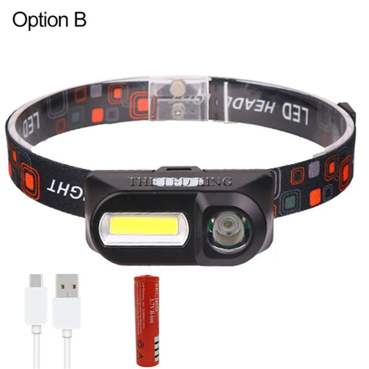 Lampe frontale LED 6000 lumens, 6 modes, XPE+COB, lampe torche frontale, lampe de poche, lampe frontale avec batterie 18650 pour la pêche et la chasse