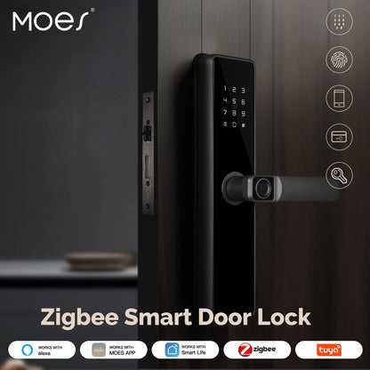 MOES Tuya ZigBee serrure de porte intelligente mot de passe intérieur empreinte digitale déverrouillage à distance clavier alarme inviolable alimenté par batterie fonctionne avec Alexa