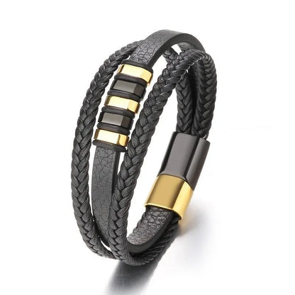 Bracelet tressé multicouche en acier inoxydable tendance, style punk hip-hop, bracelet en cuir pour homme, bracelet à fermoir magnétique