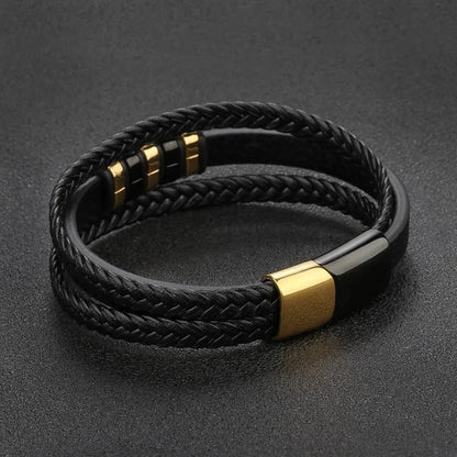 Bracelet tressé multicouche en acier inoxydable tendance, style punk hip-hop, bracelet en cuir pour homme, bracelet à fermoir magnétique