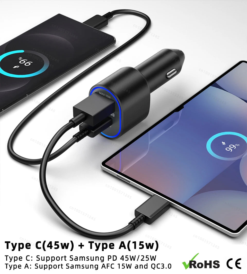 Chargeur de voiture SAMSUNG d'origine Type C 60w 45w 15w PD, câble de charge rapide pour Samsung Galaxy S26 S25 S24 S23 Z Fold 8 7 6