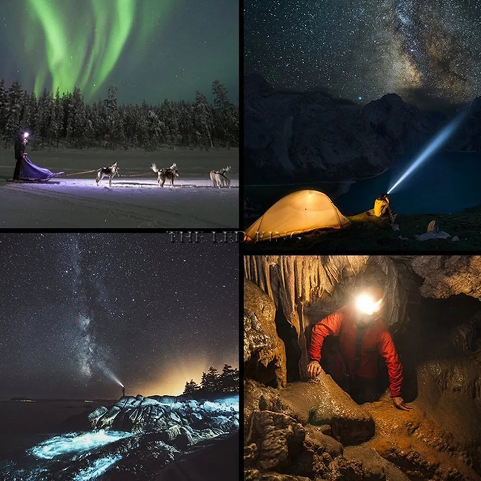 Lampe frontale LED 6000 lumens, 6 modes, XPE+COB, lampe torche frontale, lampe de poche, lampe frontale avec batterie 18650 pour la pêche et la chasse
