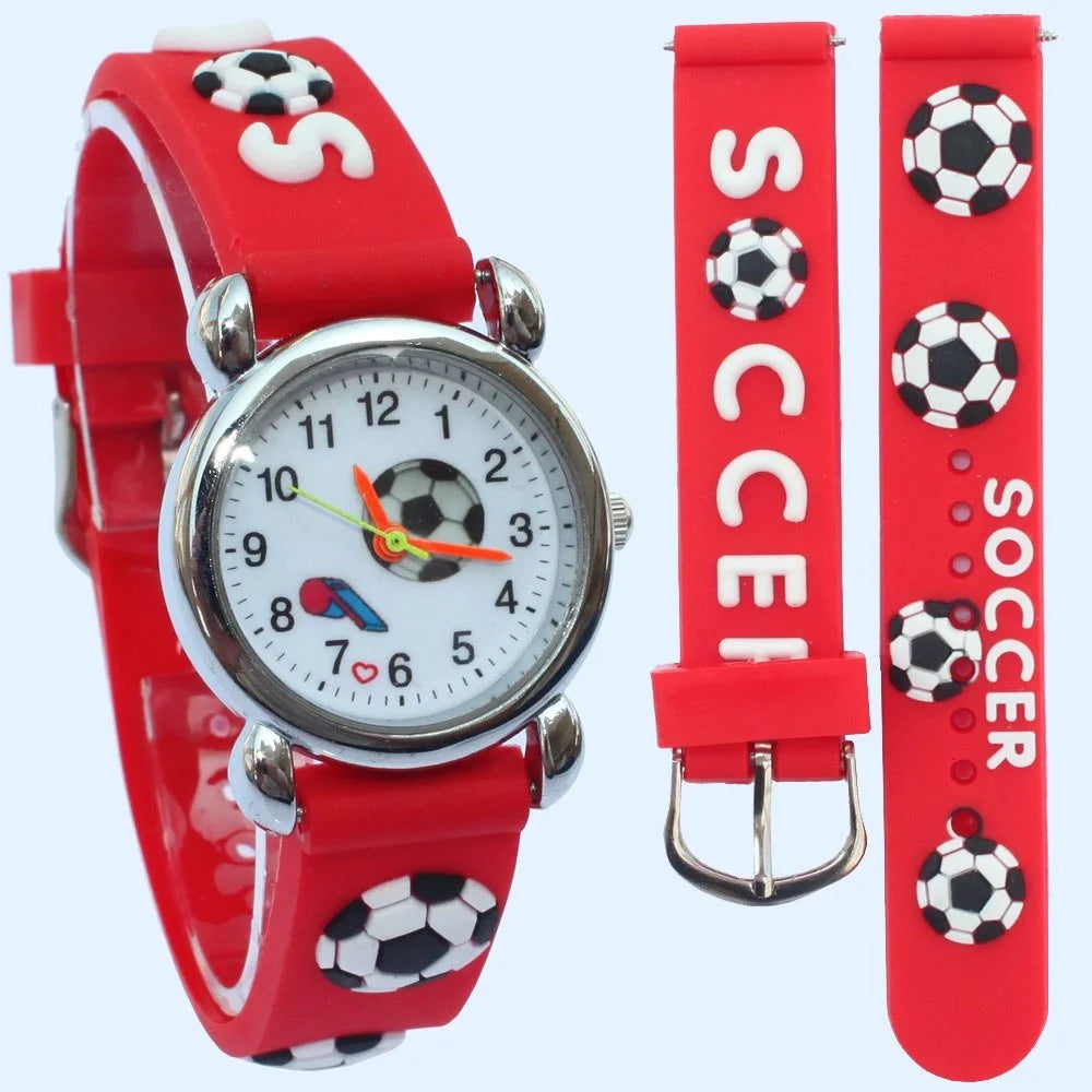 Montre-bracelet analogique de sport pour enfants, style football, bande de silicone 3D, montre à quartz pour garçons et filles, montre de dessin animé