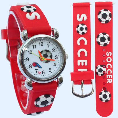 Montre-bracelet analogique de sport pour enfants, style football, bande de silicone 3D, montre à quartz pour garçons et filles, montre de dessin animé