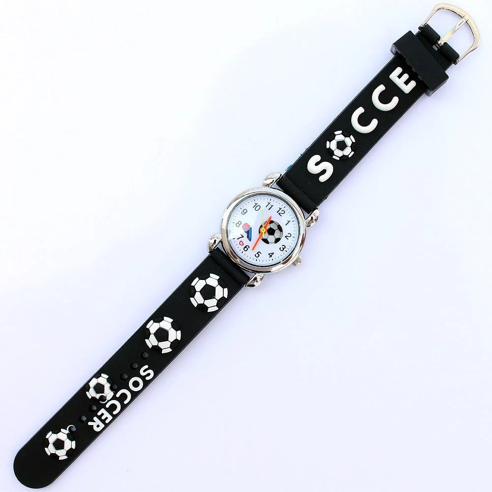 Montre-bracelet analogique de sport pour enfants, style football, bande de silicone 3D, montre à quartz pour garçons et filles, montre de dessin animé