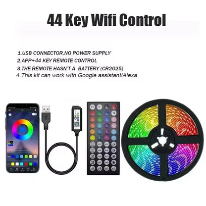 Ruban LED USB RVB 5V 1-30M, Guirlande Lumineuse LED Bluetooth avec Télécommande, Ruban Lumineux pour Chambre à Coucher, Effet Glacé