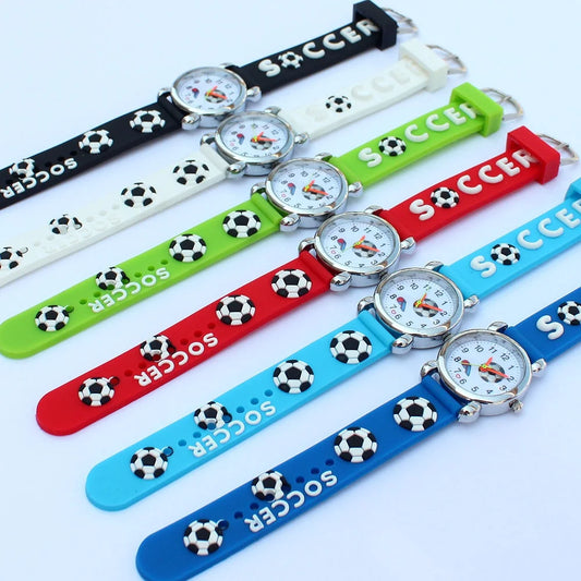Montre-bracelet analogique de sport pour enfants, style football, bande de silicone 3D, montre à quartz pour garçons et filles, montre de dessin animé