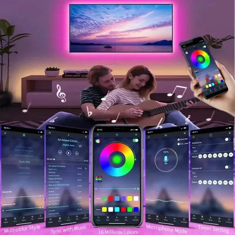 Ruban LED USB RVB 5V 1-30M, Guirlande Lumineuse LED Bluetooth avec Télécommande, Ruban Lumineux pour Chambre à Coucher, Effet Glacé