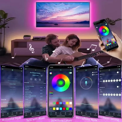 Ruban LED USB RVB 5V 1-30M, Guirlande Lumineuse LED Bluetooth avec Télécommande, Ruban Lumineux pour Chambre à Coucher, Effet Glacé