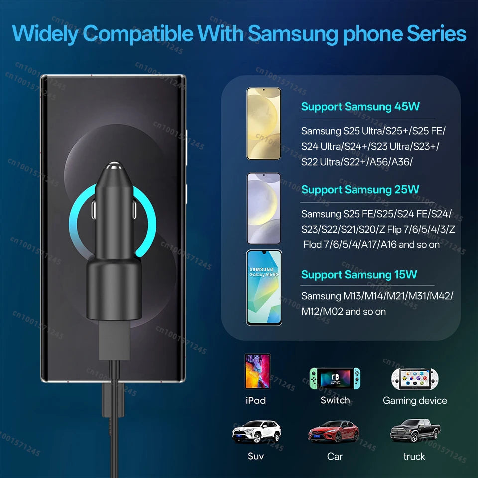 Chargeur de voiture SAMSUNG d'origine Type C 60w 45w 15w PD, câble de charge rapide pour Samsung Galaxy S26 S25 S24 S23 Z Fold 8 7 6