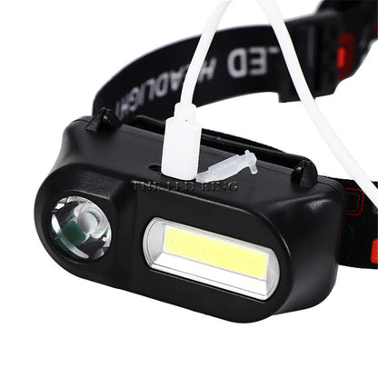 Lampe frontale LED 6000 lumens, 6 modes, XPE+COB, lampe torche frontale, lampe de poche, lampe frontale avec batterie 18650 pour la pêche et la chasse