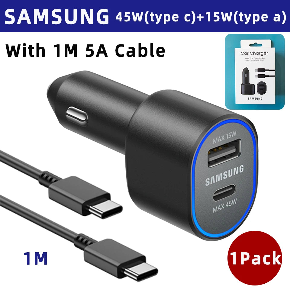 Chargeur de voiture SAMSUNG d'origine Type C 60w 45w 15w PD, câble de charge rapide pour Samsung Galaxy S26 S25 S24 S23 Z Fold 8 7 6