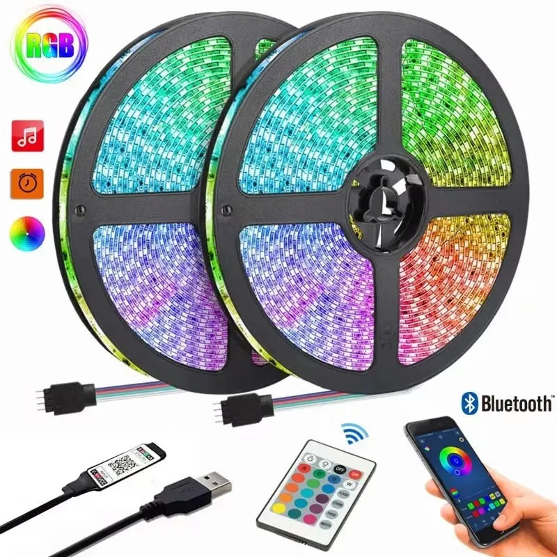 Ruban LED USB RVB 5V 1-30M, Guirlande Lumineuse LED Bluetooth avec Télécommande, Ruban Lumineux pour Chambre à Coucher, Effet Glacé