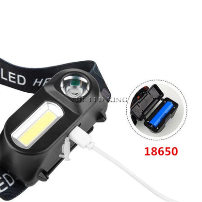 Lampe frontale LED 6000 lumens, 6 modes, XPE+COB, lampe torche frontale, lampe de poche, lampe frontale avec batterie 18650 pour la pêche et la chasse
