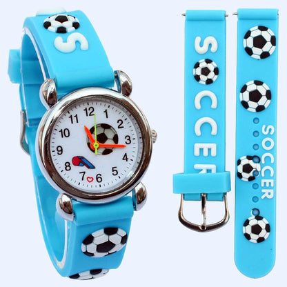 Montre-bracelet analogique de sport pour enfants, style football, bande de silicone 3D, montre à quartz pour garçons et filles, montre de dessin animé