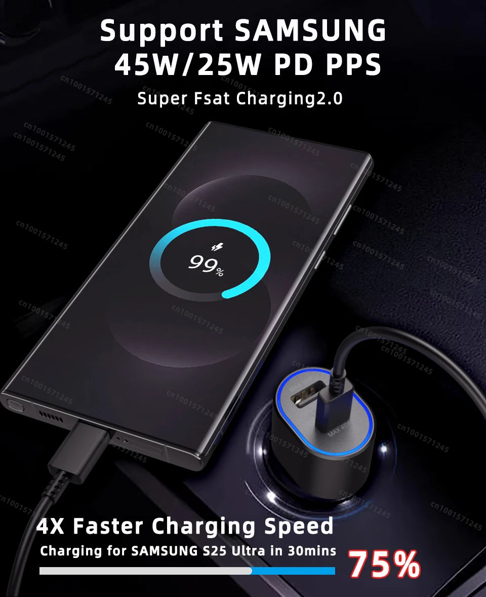 Chargeur de voiture SAMSUNG d'origine Type C 60w 45w 15w PD, câble de charge rapide pour Samsung Galaxy S26 S25 S24 S23 Z Fold 8 7 6