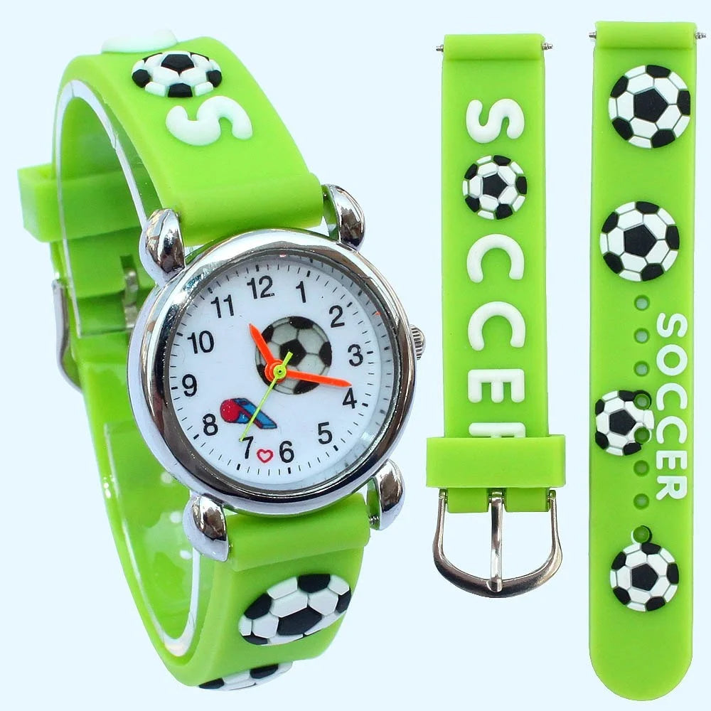 Montre-bracelet analogique de sport pour enfants, style football, bande de silicone 3D, montre à quartz pour garçons et filles, montre de dessin animé
