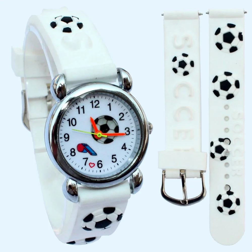 Montre-bracelet analogique de sport pour enfants, style football, bande de silicone 3D, montre à quartz pour garçons et filles, montre de dessin animé