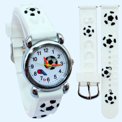 Montre-bracelet analogique de sport pour enfants, style football, bande de silicone 3D, montre à quartz pour garçons et filles, montre de dessin animé