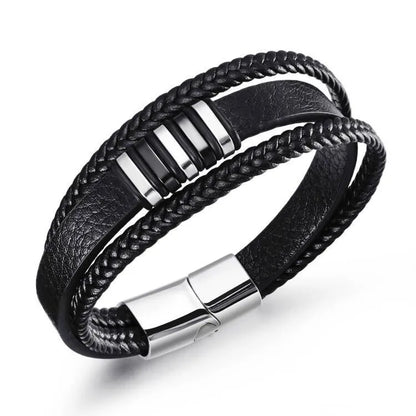 Bracelet tressé multicouche en acier inoxydable tendance, style punk hip-hop, bracelet en cuir pour homme, bracelet à fermoir magnétique